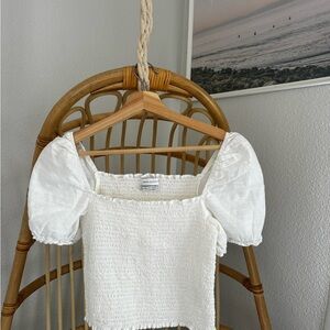Urban Outfitters White Smocked Puff Sleeve Crop Top Medium